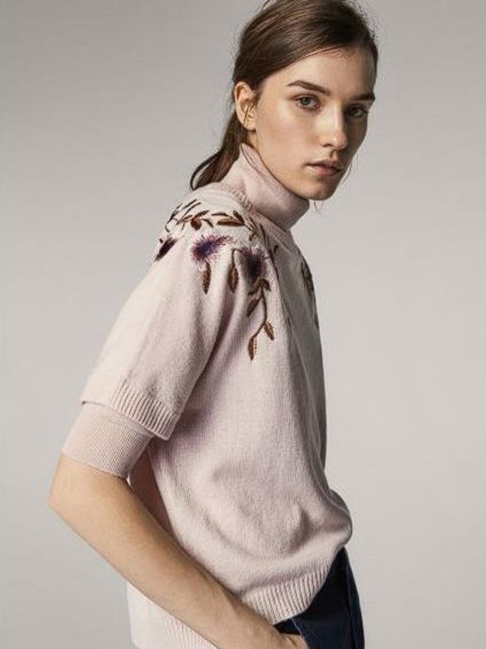 MASSIMO DUTTI Women's Cropped Embroidered Floral Sweater Size M
